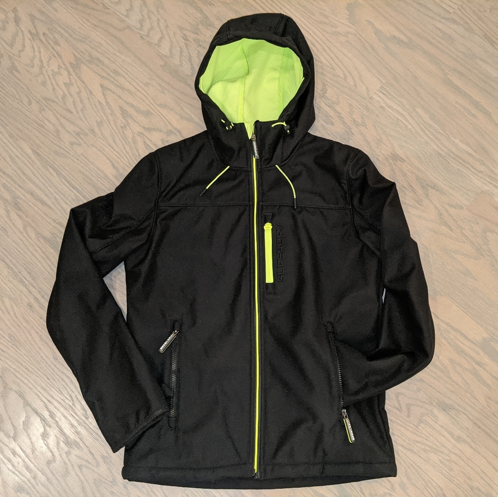 NWT Superdry Hooded SD Windtrekker Jacket, Black/Lazer Lime, Men's M